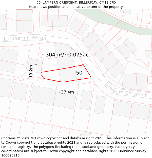 50, LAMPERN CRESCENT, BILLERICAY, CM12 0FD: Plot and title map