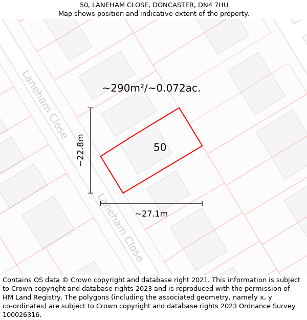 50, LANEHAM CLOSE, DONCASTER, DN4 7HU: Plot and title map