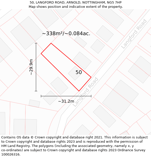 50, LANGFORD ROAD, ARNOLD, NOTTINGHAM, NG5 7HP: Plot and title map