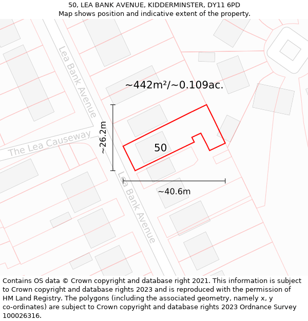 50, LEA BANK AVENUE, KIDDERMINSTER, DY11 6PD: Plot and title map