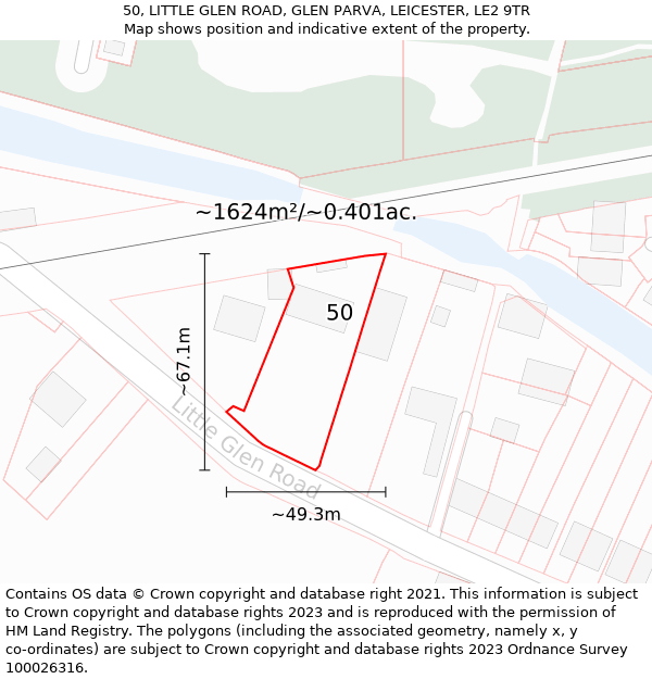 50, LITTLE GLEN ROAD, GLEN PARVA, LEICESTER, LE2 9TR: Plot and title map