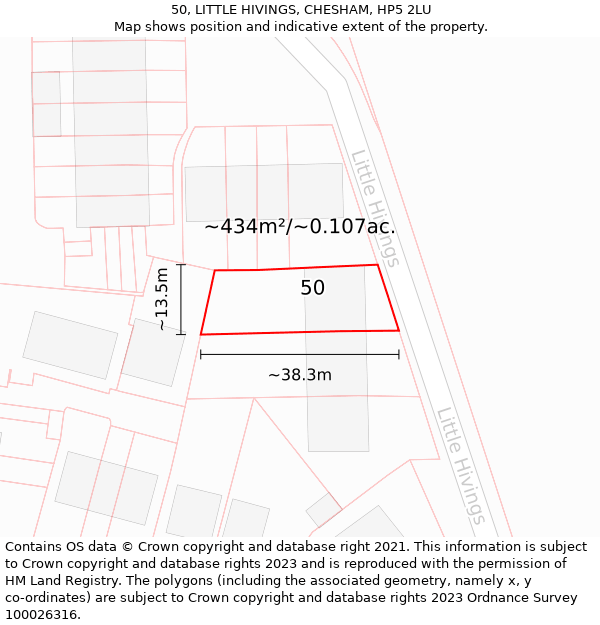 50, LITTLE HIVINGS, CHESHAM, HP5 2LU: Plot and title map