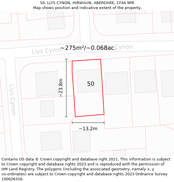 50, LLYS CYNON, HIRWAUN, ABERDARE, CF44 9PR: Plot and title map