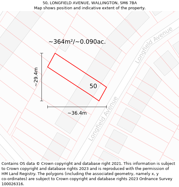 50, LONGFIELD AVENUE, WALLINGTON, SM6 7BA: Plot and title map