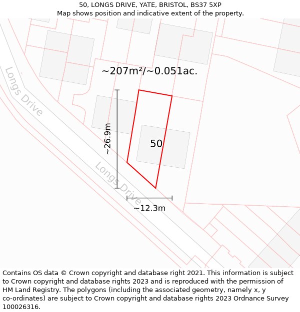 50, LONGS DRIVE, YATE, BRISTOL, BS37 5XP: Plot and title map