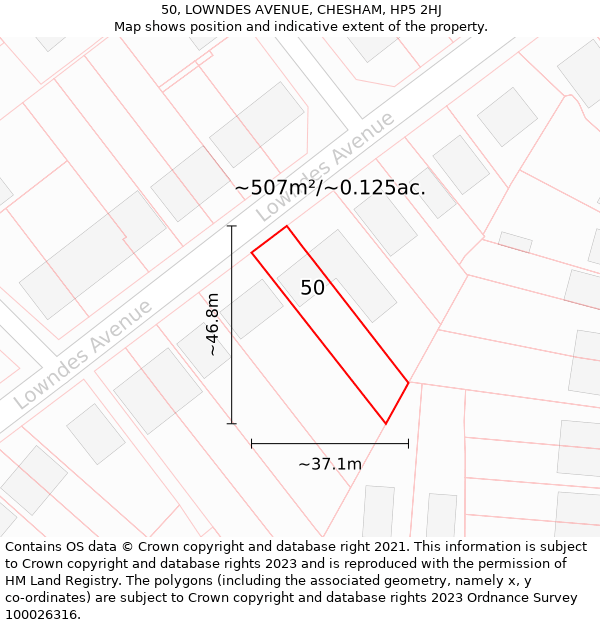 50, LOWNDES AVENUE, CHESHAM, HP5 2HJ: Plot and title map