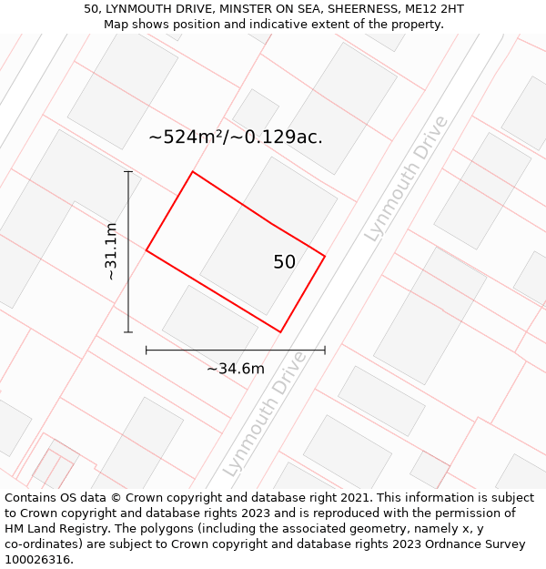 50, LYNMOUTH DRIVE, MINSTER ON SEA, SHEERNESS, ME12 2HT: Plot and title map