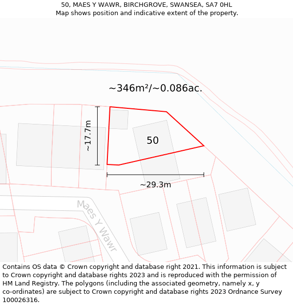 50, MAES Y WAWR, BIRCHGROVE, SWANSEA, SA7 0HL: Plot and title map