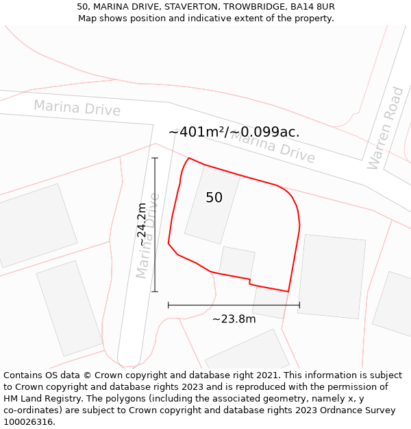 50, MARINA DRIVE, STAVERTON, TROWBRIDGE, BA14 8UR: Plot and title map