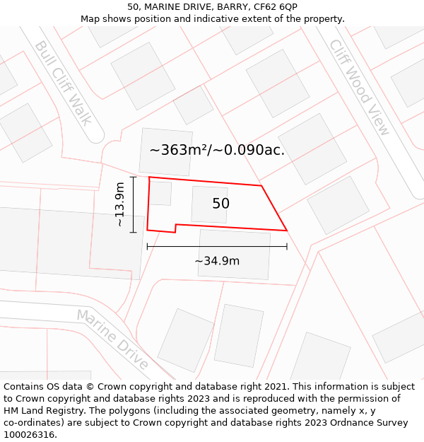 50, MARINE DRIVE, BARRY, CF62 6QP: Plot and title map