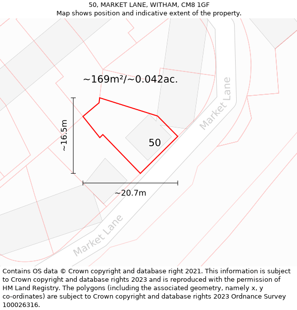 50, MARKET LANE, WITHAM, CM8 1GF: Plot and title map