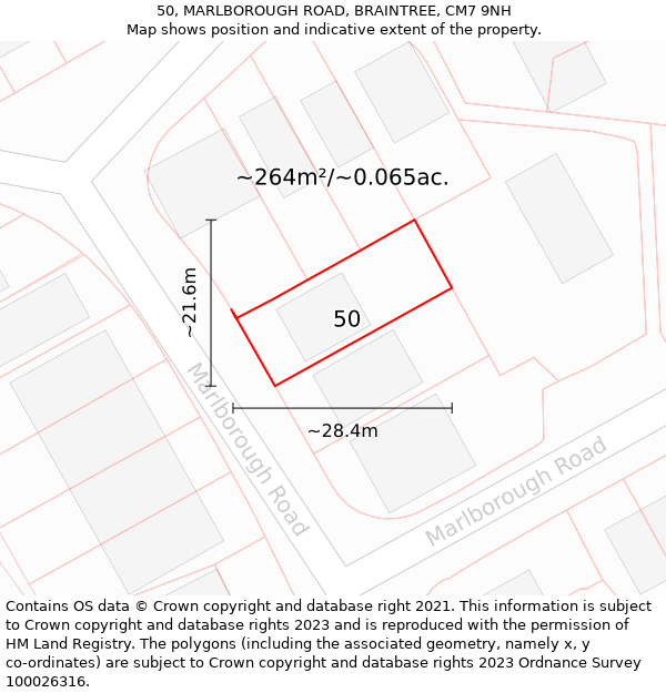 50, MARLBOROUGH ROAD, BRAINTREE, CM7 9NH: Plot and title map