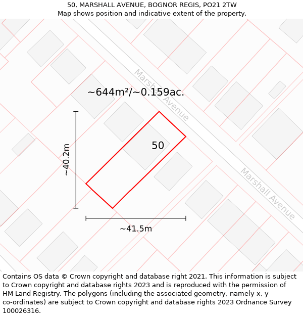 50, MARSHALL AVENUE, BOGNOR REGIS, PO21 2TW: Plot and title map