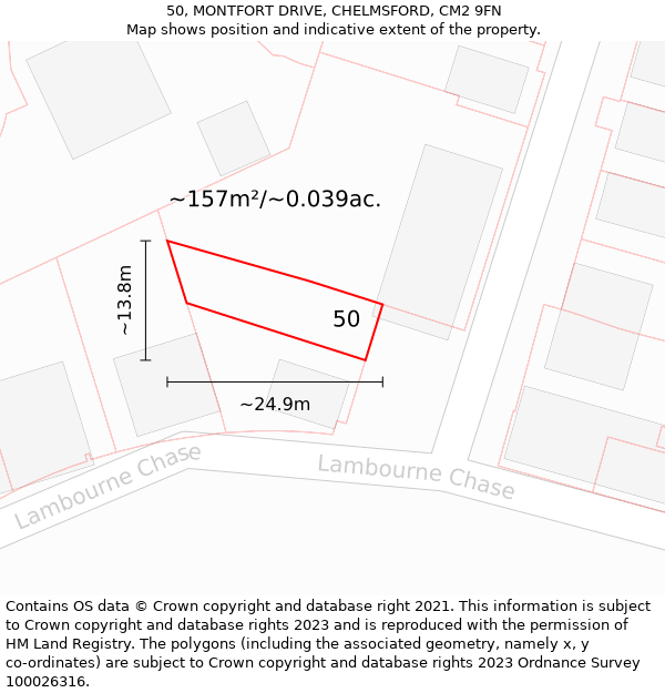 50, MONTFORT DRIVE, CHELMSFORD, CM2 9FN: Plot and title map