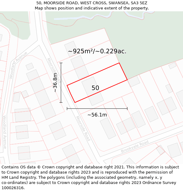 50, MOORSIDE ROAD, WEST CROSS, SWANSEA, SA3 5EZ: Plot and title map