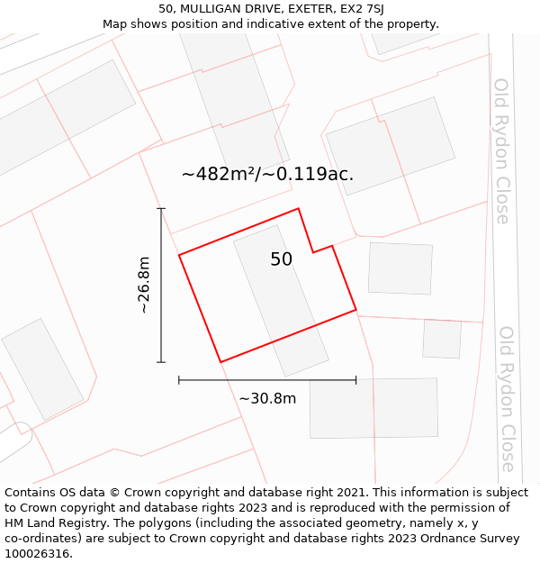 50, MULLIGAN DRIVE, EXETER, EX2 7SJ: Plot and title map