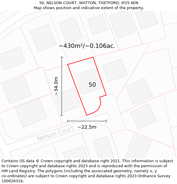 50, NELSON COURT, WATTON, THETFORD, IP25 6EN: Plot and title map