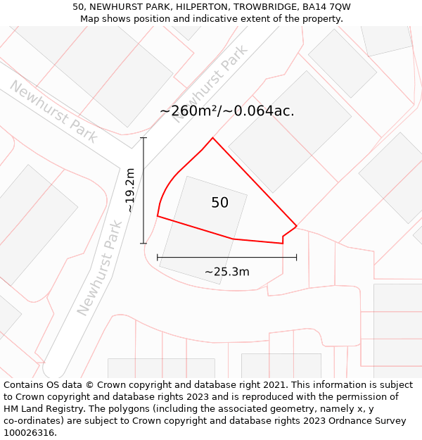 50, NEWHURST PARK, HILPERTON, TROWBRIDGE, BA14 7QW: Plot and title map