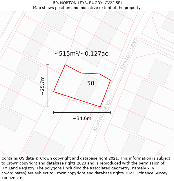 50, NORTON LEYS, RUGBY, CV22 5RJ: Plot and title map