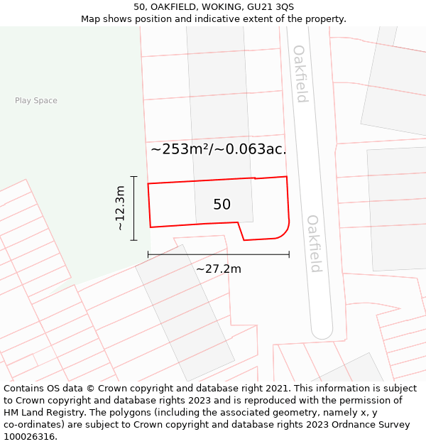 50, OAKFIELD, WOKING, GU21 3QS: Plot and title map