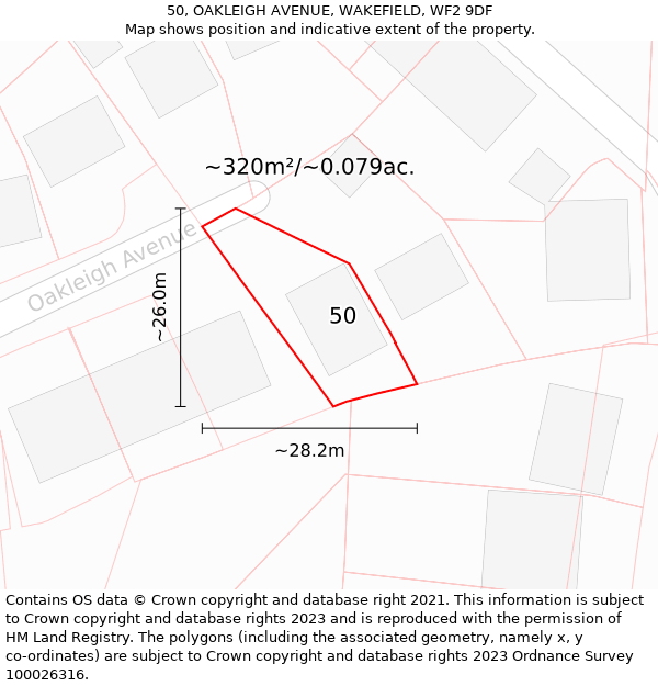 50, OAKLEIGH AVENUE, WAKEFIELD, WF2 9DF: Plot and title map