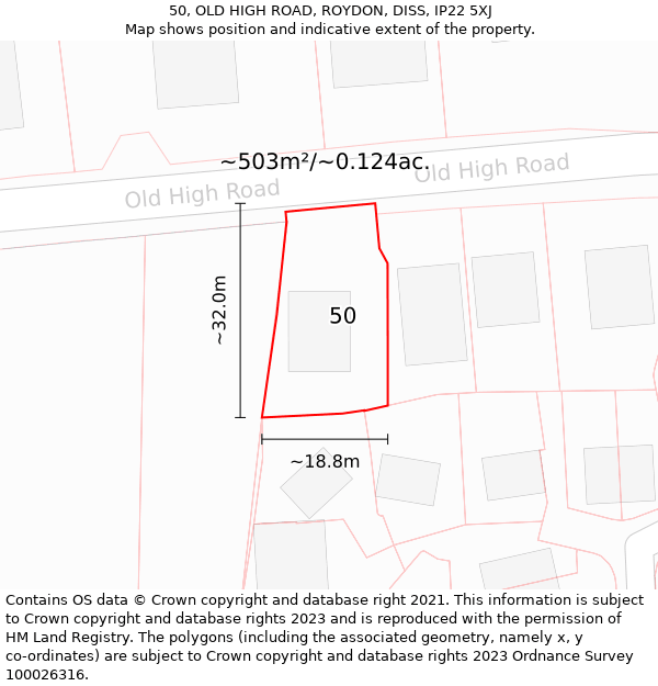 50, OLD HIGH ROAD, ROYDON, DISS, IP22 5XJ: Plot and title map