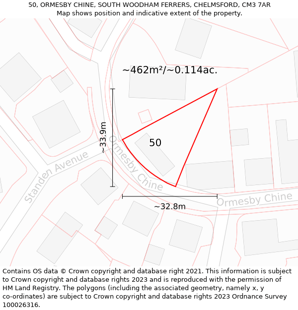 50, ORMESBY CHINE, SOUTH WOODHAM FERRERS, CHELMSFORD, CM3 7AR: Plot and title map