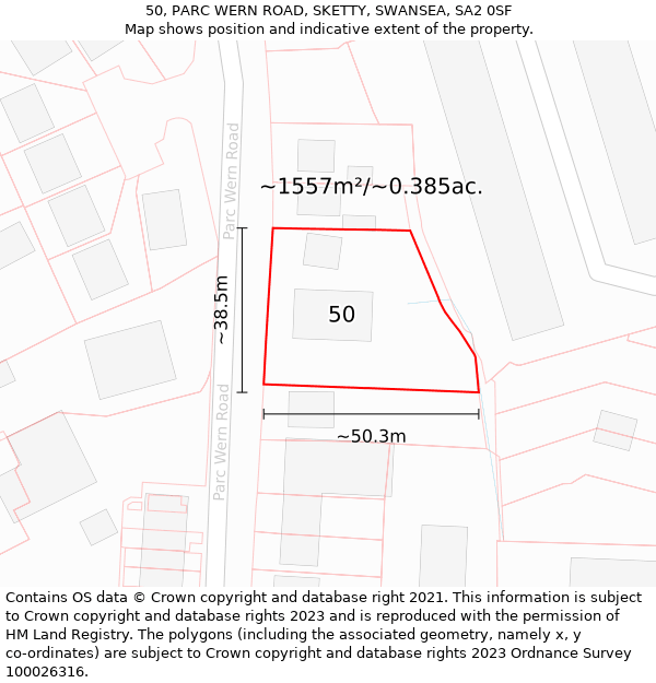 50, PARC WERN ROAD, SKETTY, SWANSEA, SA2 0SF: Plot and title map