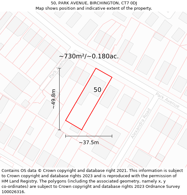 50, PARK AVENUE, BIRCHINGTON, CT7 0DJ: Plot and title map