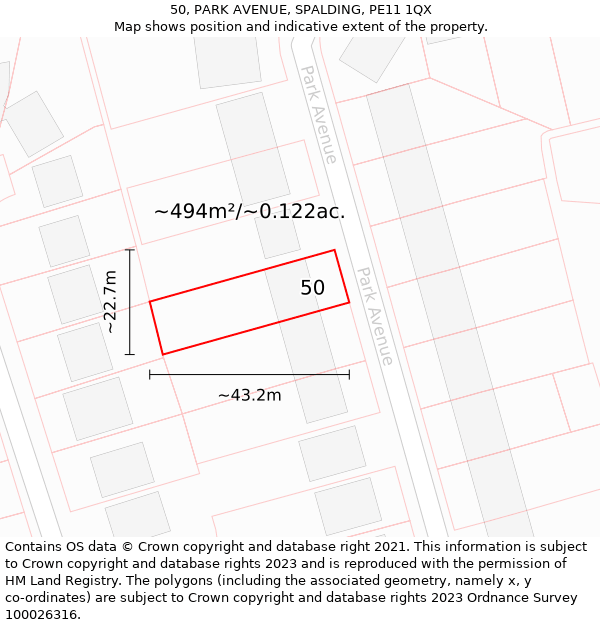 50, PARK AVENUE, SPALDING, PE11 1QX: Plot and title map