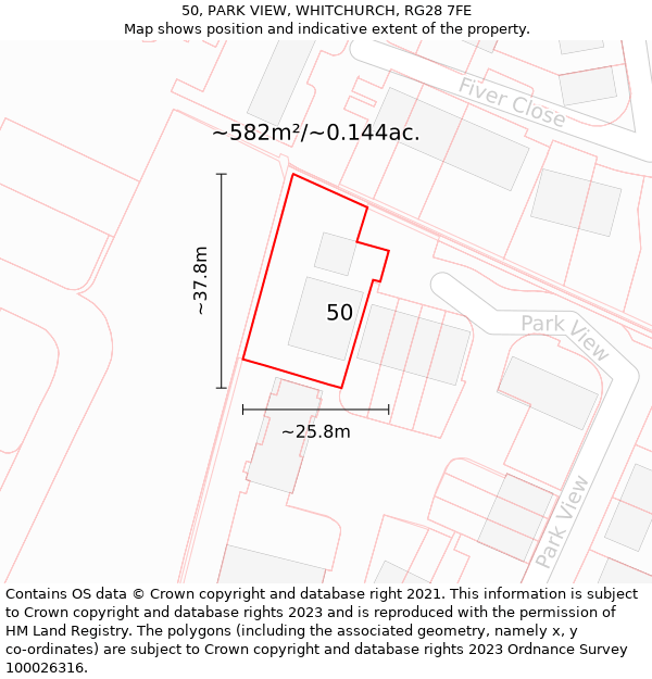 50, PARK VIEW, WHITCHURCH, RG28 7FE: Plot and title map