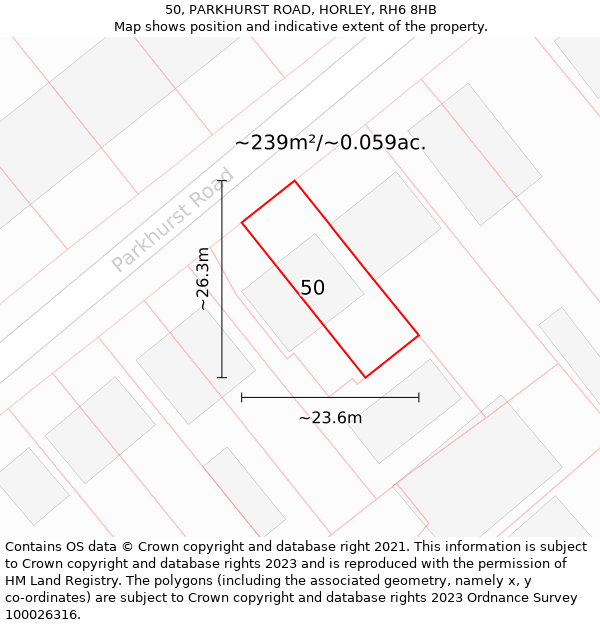 50, PARKHURST ROAD, HORLEY, RH6 8HB: Plot and title map