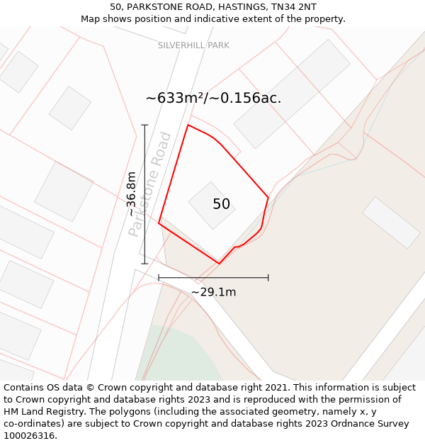 50, PARKSTONE ROAD, HASTINGS, TN34 2NT: Plot and title map