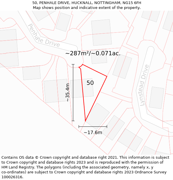 50, PENHALE DRIVE, HUCKNALL, NOTTINGHAM, NG15 6FH: Plot and title map