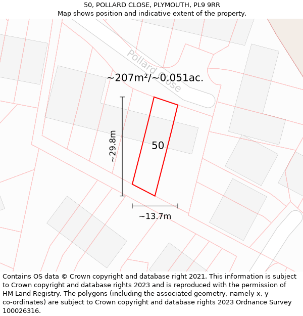 50, POLLARD CLOSE, PLYMOUTH, PL9 9RR: Plot and title map