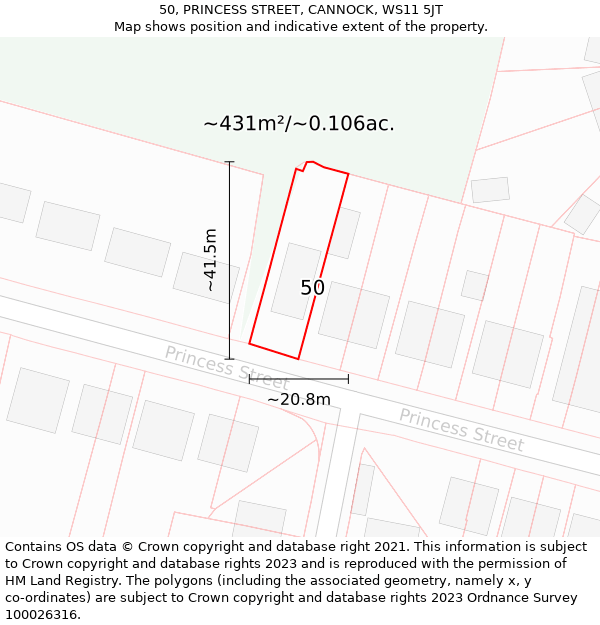 50, PRINCESS STREET, CANNOCK, WS11 5JT: Plot and title map