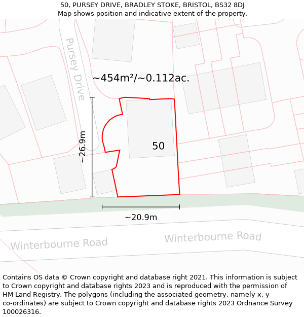 50, PURSEY DRIVE, BRADLEY STOKE, BRISTOL, BS32 8DJ: Plot and title map