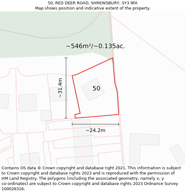 50, RED DEER ROAD, SHREWSBURY, SY3 9FA: Plot and title map