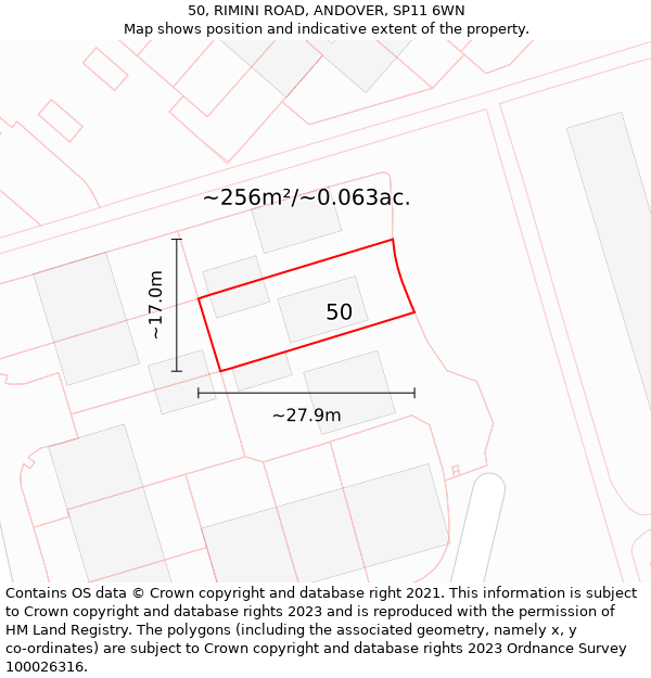 50, RIMINI ROAD, ANDOVER, SP11 6WN: Plot and title map