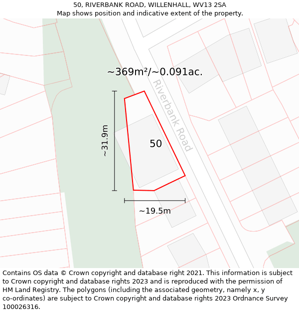 50, RIVERBANK ROAD, WILLENHALL, WV13 2SA: Plot and title map