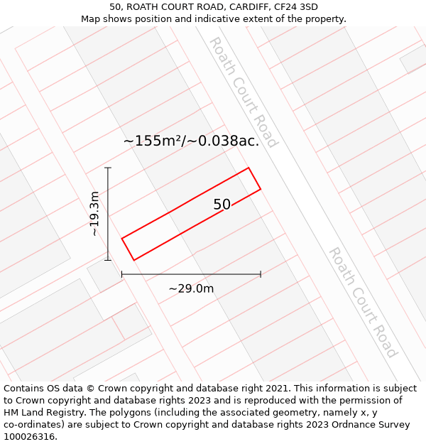 50, ROATH COURT ROAD, CARDIFF, CF24 3SD: Plot and title map