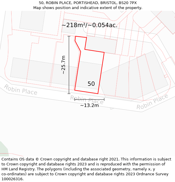 50, ROBIN PLACE, PORTISHEAD, BRISTOL, BS20 7PX: Plot and title map