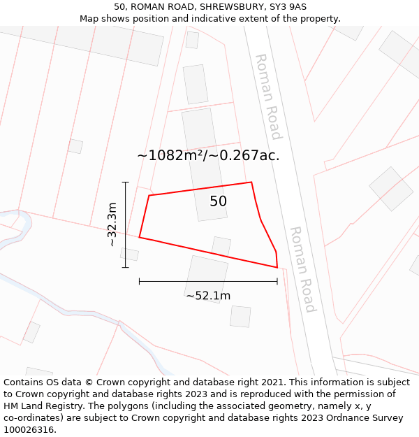 50, ROMAN ROAD, SHREWSBURY, SY3 9AS: Plot and title map