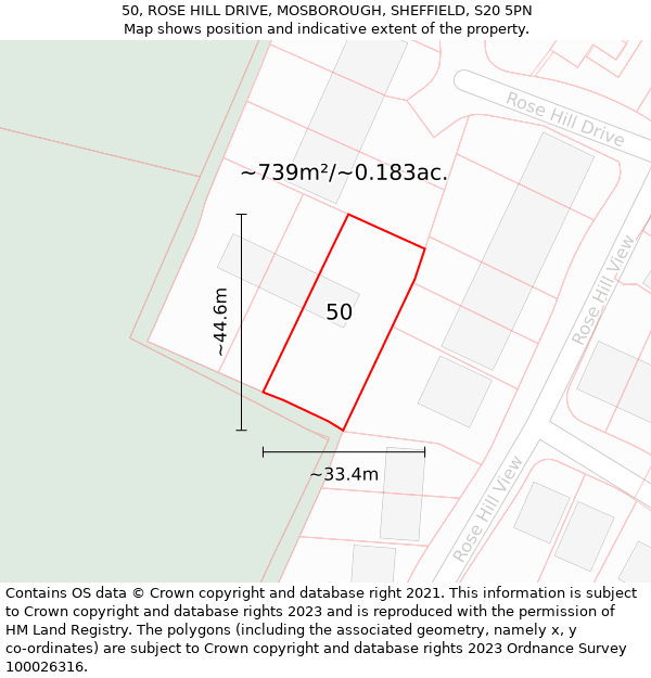 50, ROSE HILL DRIVE, MOSBOROUGH, SHEFFIELD, S20 5PN: Plot and title map