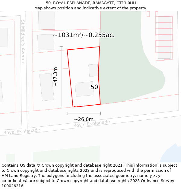 50, ROYAL ESPLANADE, RAMSGATE, CT11 0HH: Plot and title map