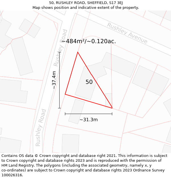 50, RUSHLEY ROAD, SHEFFIELD, S17 3EJ: Plot and title map