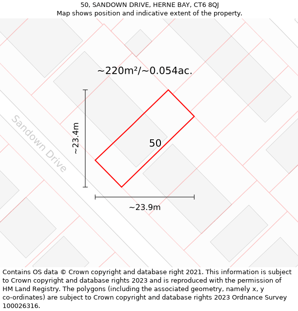 50, SANDOWN DRIVE, HERNE BAY, CT6 8QJ: Plot and title map