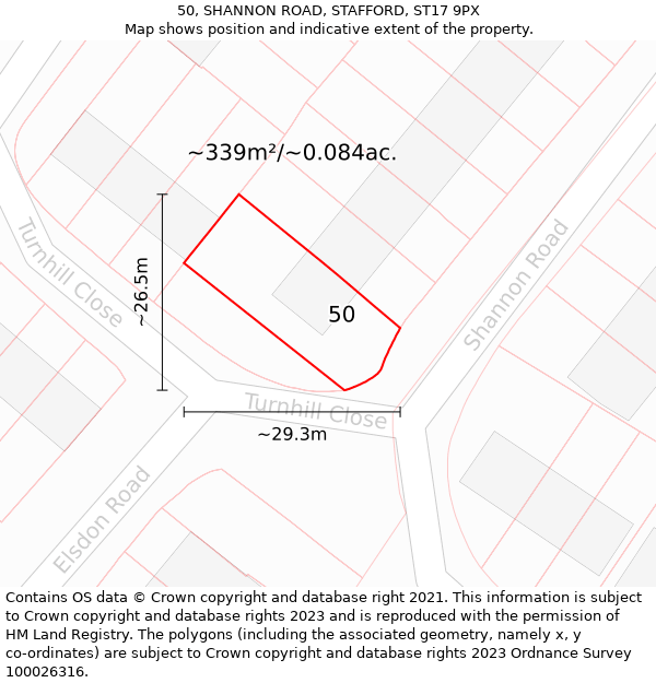 50, SHANNON ROAD, STAFFORD, ST17 9PX: Plot and title map