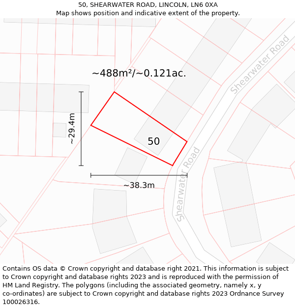 50, SHEARWATER ROAD, LINCOLN, LN6 0XA: Plot and title map