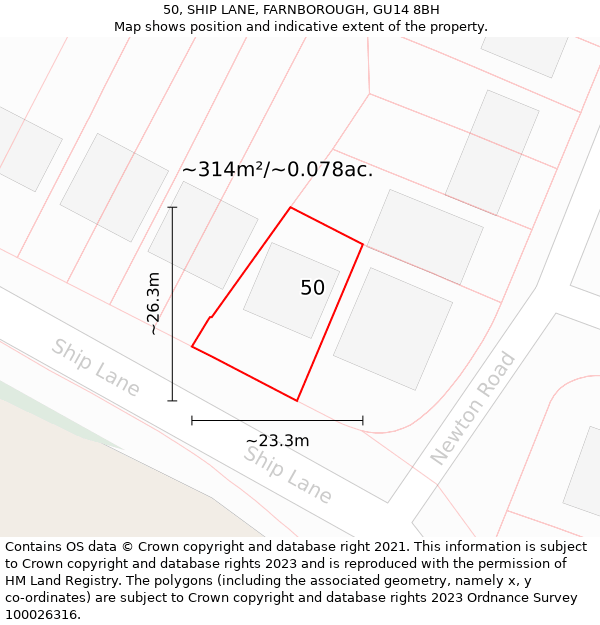 50, SHIP LANE, FARNBOROUGH, GU14 8BH: Plot and title map